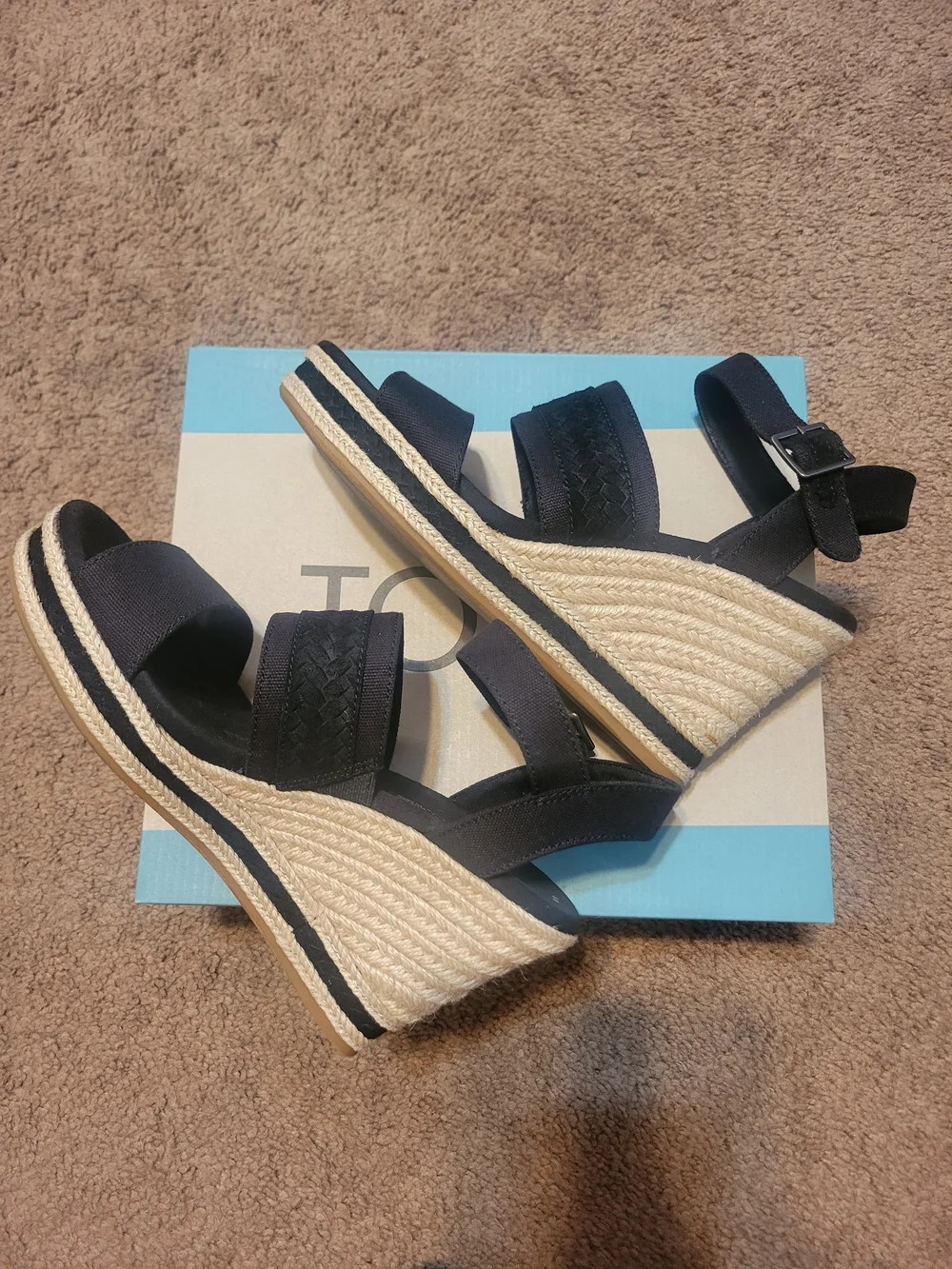 TOMS Black Women's Espadrille Wedge Sandals